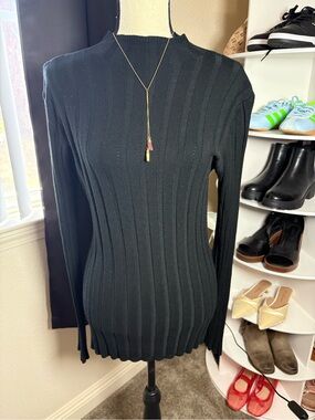 SHEINCurbe Black Ribbed Long-Sleeve Mock Neck Sweater Top